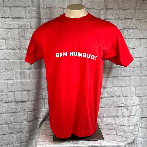 Screen Stars Best Bah Humbug Christmas XL T-Shirt 50/50 USA Single Stitch - Picture 2 of 11